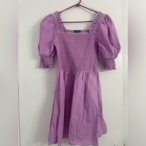 Purple puffy sleeve stretchy dress
